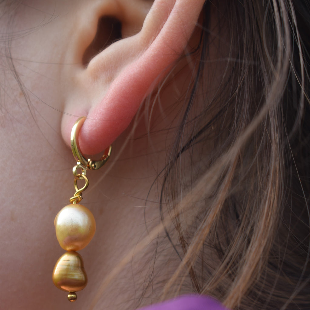 Dual Gold Tone Freshwater Pearl Earrings | by Ifemi Jewels